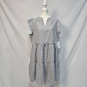 NWT Time and Tru Grey Striped Dress with Pockets Size XL